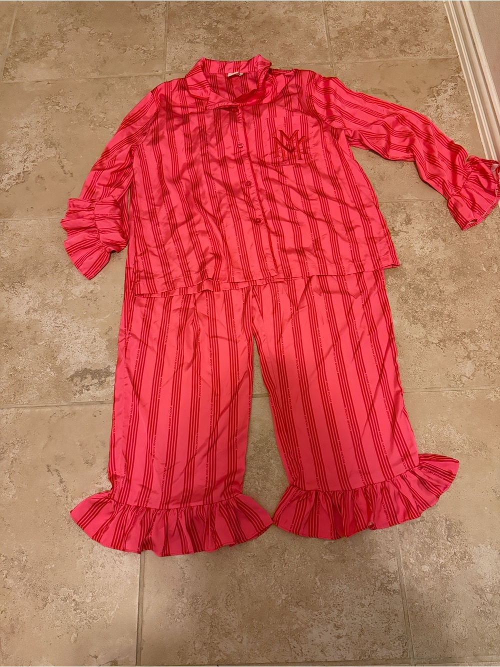 Disney Hot Pink Striped Ruffle Pajama Set - Picture 1 of 14